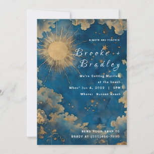 Goldene Sonne & Sterne Himmlische Hochzeit Einladung