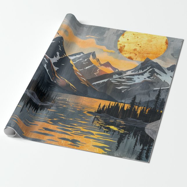 Goldene Sonne über schneebedeckte Berge - Boho Wil Geschenkpapier (Ungerollt)