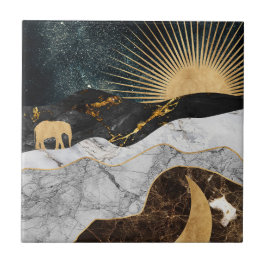 Goldene Sonne und Mond mit Elefant in Marmor Kosmi Fliese