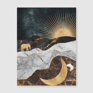 Goldene Sonne und Mond mit Elefant in Marmor Kosmi Magnetkarte