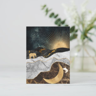 Goldene Sonne und Mond mit Elefant in Marmor Kosmi Postkarte