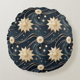Goldene Sonnen und Himmelswellen Rundes Kissen