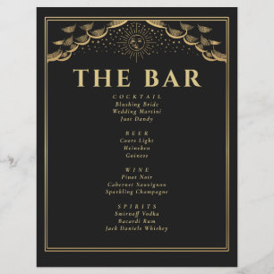 Goldene Sonnen- und Mond-Tarotkarten-Hochzeitsbar- Flyer