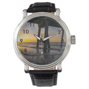 Goldene Sonnenaufgang unter Pensacola Pier Armband Armbanduhr