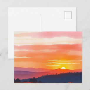 Goldene Sonnenaufgangs- und Sonnenuntergangspostka Postkarte