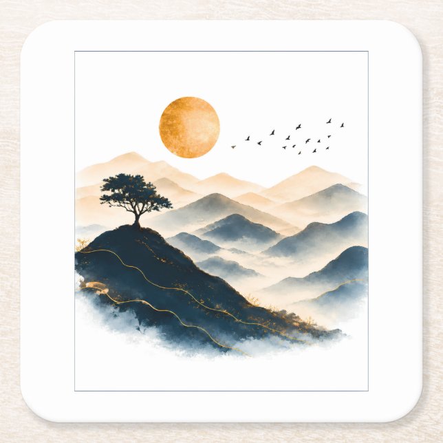 Goldene Sonnenberglandschaft  Rechteckiger Pappuntersetzer (Vorderseite)