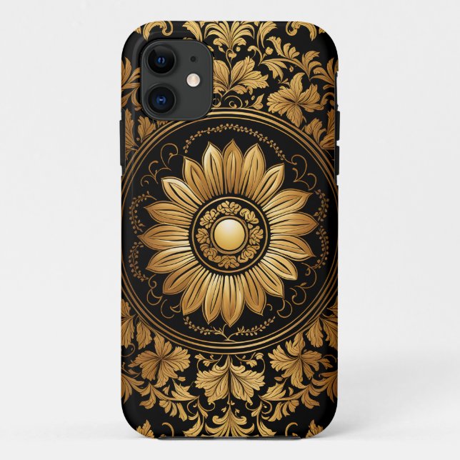 Goldene Sonnenblume im Verzierten Barock Case-Mate iPhone Hülle (Rückseite)