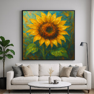 Goldene Sonnenblume - Impasto Malerei Art Poster