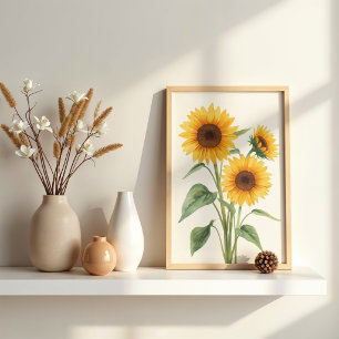 Goldene Sonnenblumen Aquarell Botanische Wandkunst Poster