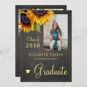 Goldene Sonnenblumen FOTO Collage Graduation Party Einladung