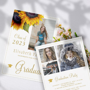 Goldene Sonnenblumen FOTO Collage Graduierungspart Einladung