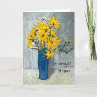 Goldene Sonnenblumen Geburtstagskarte, walisische Karte