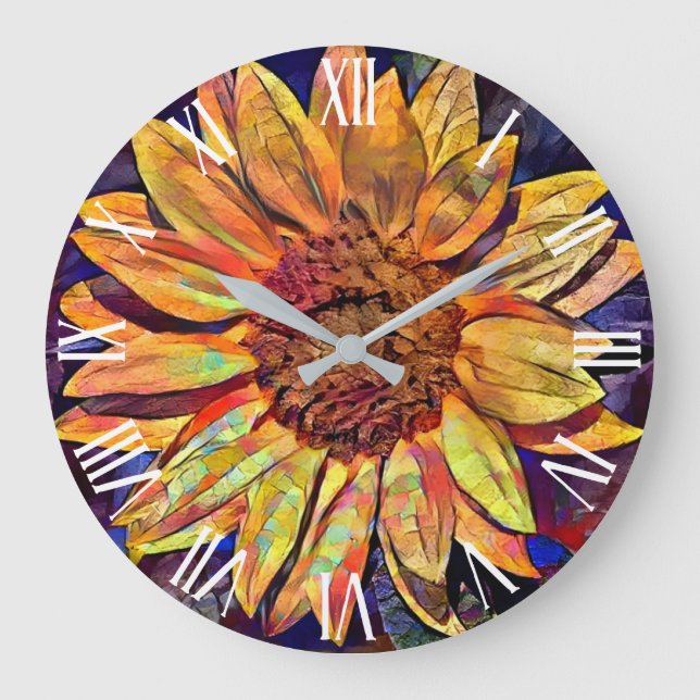 Goldene Sonnenblumen Große Wanduhr (Vorderseite)