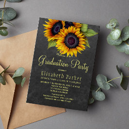 Goldene Sonnenblumen rustikale Chic Graduierungspa Einladung