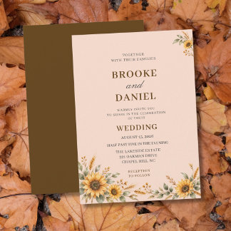 Goldene Sonnenblumen-Weizen-Hochzeit Einladung