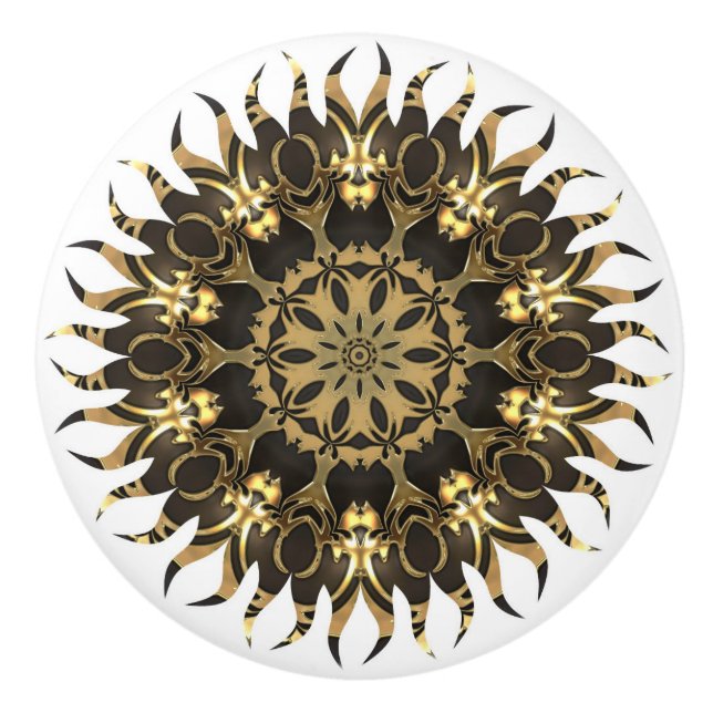 Goldene Sonnenflame Keramikknauf (Vorderseite)