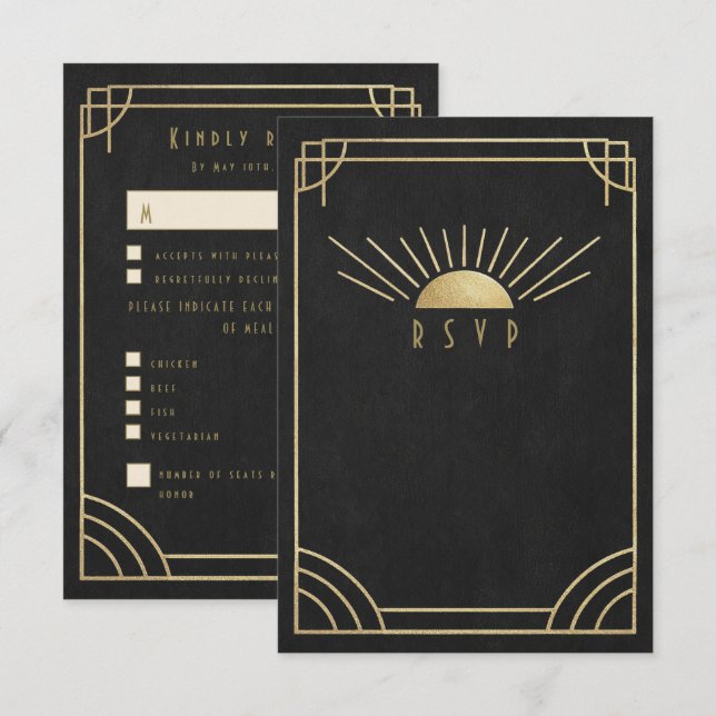 Goldene Sonnenstrahlen-Hochzeit RSVP Karte (Vorne/Hinten)