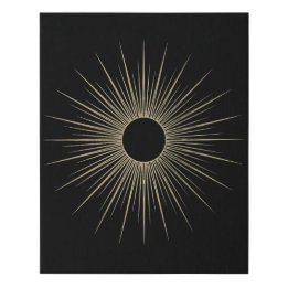 Goldene Sonnenstrahlen Schwarze Minimale Faux-Lein Künstlicher Leinwanddruck