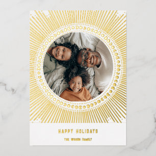 Goldene Sonnenstrahlenrahmen Art Deco Foto Folien Feiertagskarte