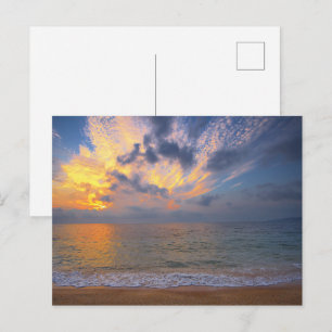 Goldene Sonnenuntergangs-Strand-Seelandschaft-Post Postkarte