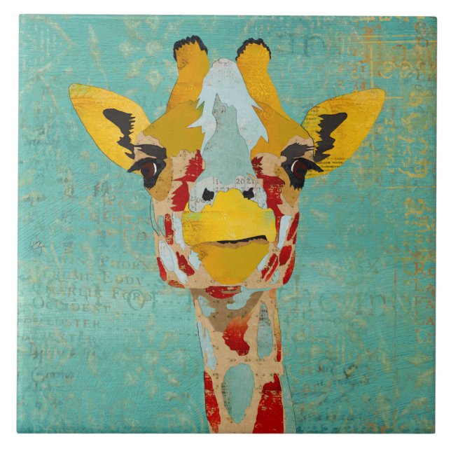 Goldene Spähende Giraffe Fliese (Vorderseite)