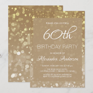 Goldene Sparkle Glitzer Lights 60. Geburtstagspart Einladung