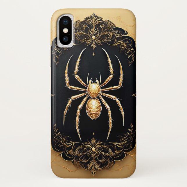 Goldene Spiderstatue über Verziertes Bauwerk Case-Mate iPhone Hülle (Rückseite)