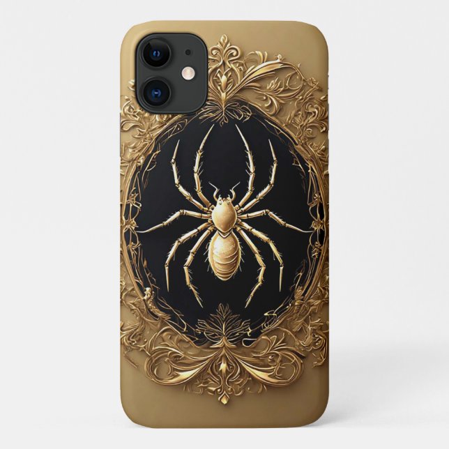 Goldene Spiderstatue über Verziertes Bauwerk Case-Mate iPhone Hülle (Rückseite)