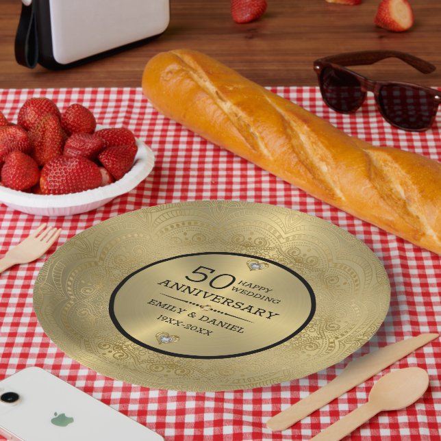 Goldene Spitze 50. Hochzeitstag Abendessen Platte  Pappteller (Picknick)