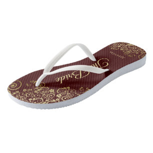 Goldene Spitze auf Auburn Brown The Bride Wedding Flip Flops