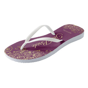 Goldene Spitze auf Cassis Lila Die Brauthochzeit Flip Flops