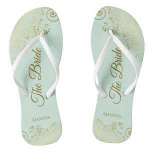 Goldene Spitze auf Mint Green The Bride Elegante H Flip Flops