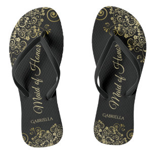 Goldene Spitze auf Schwarz Elegante Trauzeugin Hoc Flip Flops