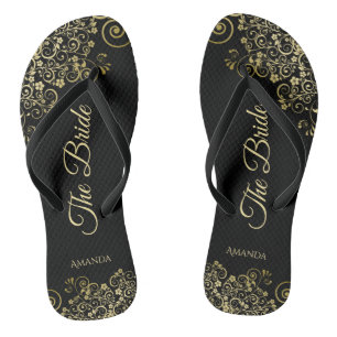 Goldene Spitze auf Schwarz The Bride Elegante Hoch Flip Flops