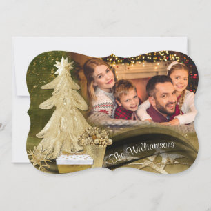 Goldene Spitze Weihnachtsbaum Weihnachtsfoto Fancy Feiertagskarte