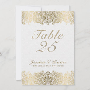 Goldene Spitze & Weiße Hochzeitstisch-Nummer Einladung