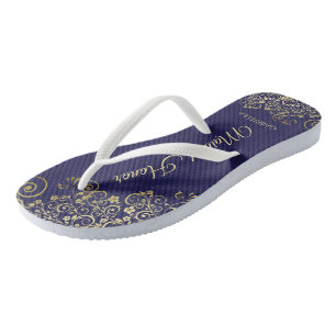 Goldene Spitzen auf Hochzeit der Navy Blue Trauzeu Flip Flops