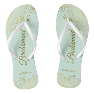 Goldene Spitzen Hochzeit der Grünen Brautjungfrau Flip Flops