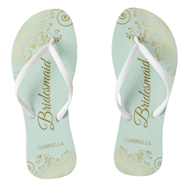 Goldene Spitzen Hochzeit der Grünen Brautjungfrau Flip Flops (Fußbett)