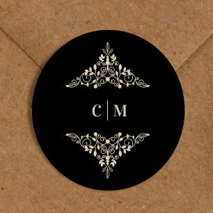 Goldene Spitzen Romantische Mit Monogramm Hochzeit Runder Aufkleber