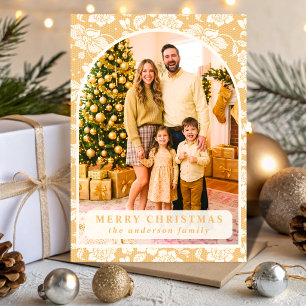 Goldene Spitzen-Weihnachtsfoto Feiertagskarte