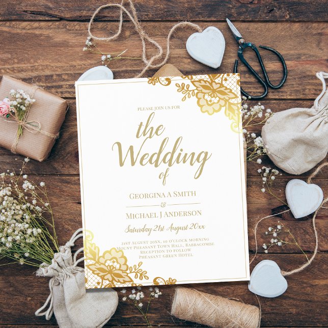 Goldene Spitzen Weiße Hochzeit Einladung Elegante  (Von Creator hochgeladen)