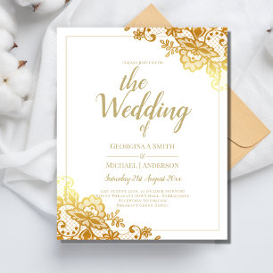 Goldene Spitzen Weiße Hochzeit Einladung Elegante  Flyer