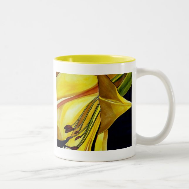 Goldene Splendor-Lilie Originelle Kunst Zweifarbige Tasse (Rechts)