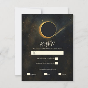 Goldene Stardust-Finster-Celestial-Hochzeits-RSVP Einladung
