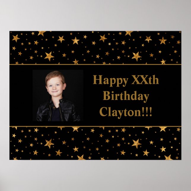 Goldene Stars mit Message-Foto am Schwarzen Geburt Poster (Vorne)