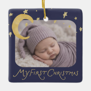 Goldene Stern-Weihnachts-Baby-Ankündigung Keramikornament