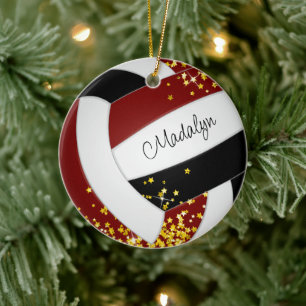 goldene Sterne Akzent niedlicher Maronenvolleyball Keramik Ornament