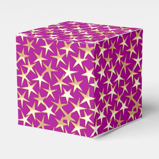Goldene Sterne auf Amethyst lila Geschenkschachtel (Vorderseite)