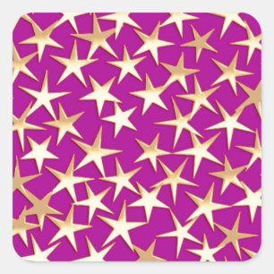 Goldene Sterne auf Amethystpurpur Quadratischer Aufkleber